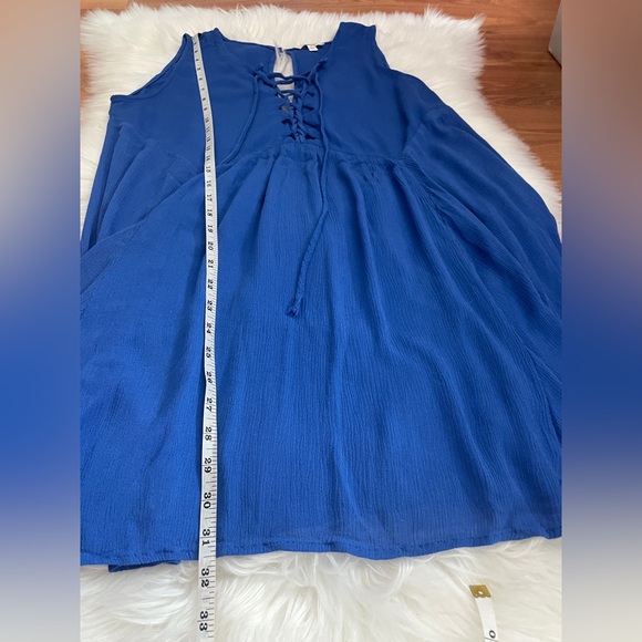Umgee Lace Up Royal Blue Boho Tunic Top Medium - Picture 8 of 10